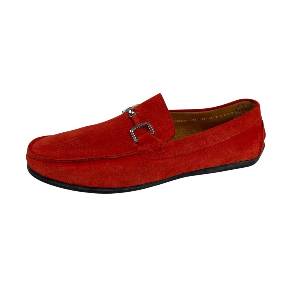 Saks Fifth Avenue Red Suede Leather Loafers Men 10 Italy Classic Luxury Slip On